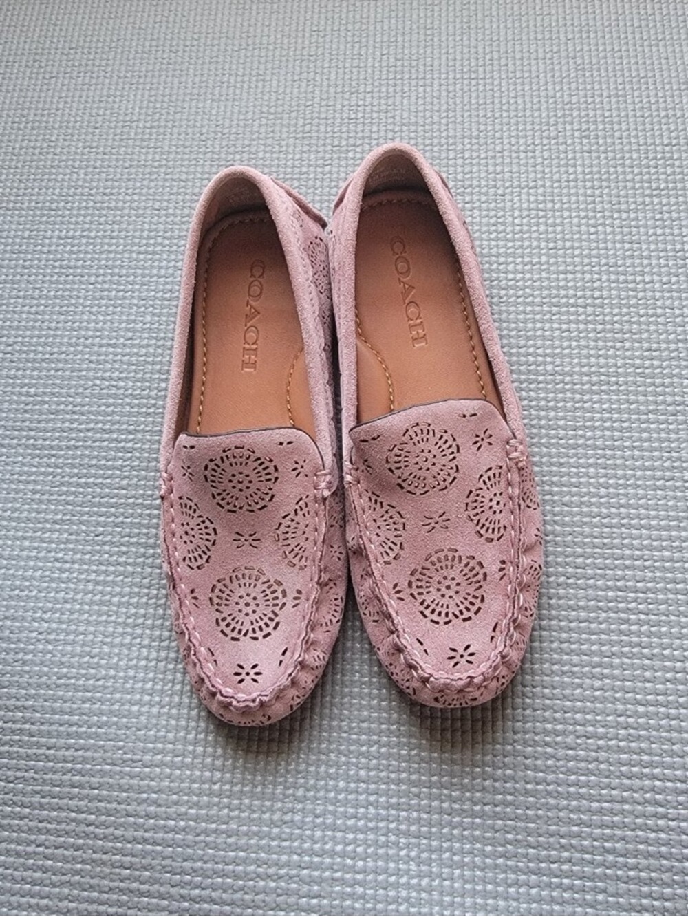 COACH Dusty Pink Suede Driving Moccasins